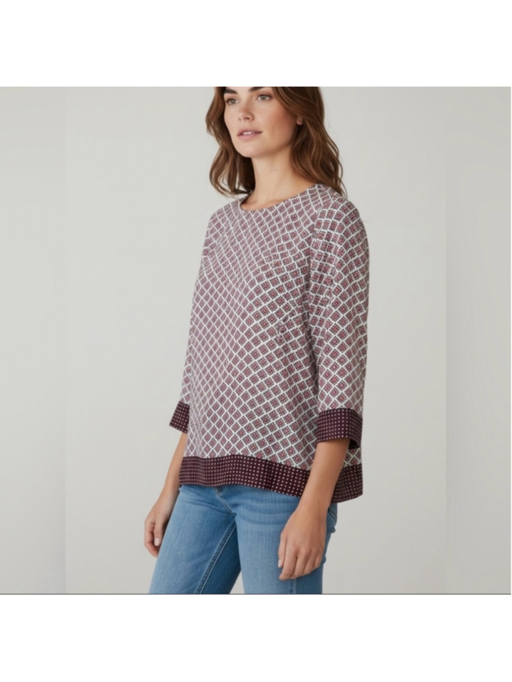 J. Crew multi color geometric print blouse 3/4 sleeves size xs
